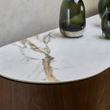 FLUTO Rak Samping Walnut dengan Top Sintered Stone dan Kaki Baja