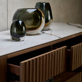 FLUTO Rak Samping Walnut dengan Top Sintered Stone dan Kaki Baja