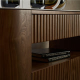 FLUTO Rak Samping Walnut dengan Top Sintered Stone dan Kaki Baja