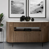 FLUTO Rak Samping Walnut dengan Top Sintered Stone dan Kaki Baja