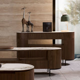 FLUTO Rak Samping Walnut dengan Top Sintered Stone dan Kaki Baja
