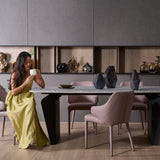 Meja Makan FOLD Quartz dengan Aksen Marmer