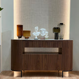 FLUTO Rak Samping Walnut dengan Top Sintered Stone dan Kaki Baja