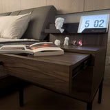 NERO Walnut Meja Samping Tempat Tidur Berkaki Baja