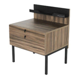 NERO Walnut Meja Samping Tempat Tidur Berkaki Baja
